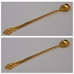 Gold Shell Stir Spoons Goldtone SET OF 2 SPOONS Vintage MCM 70s 60s 7.25" x 1"